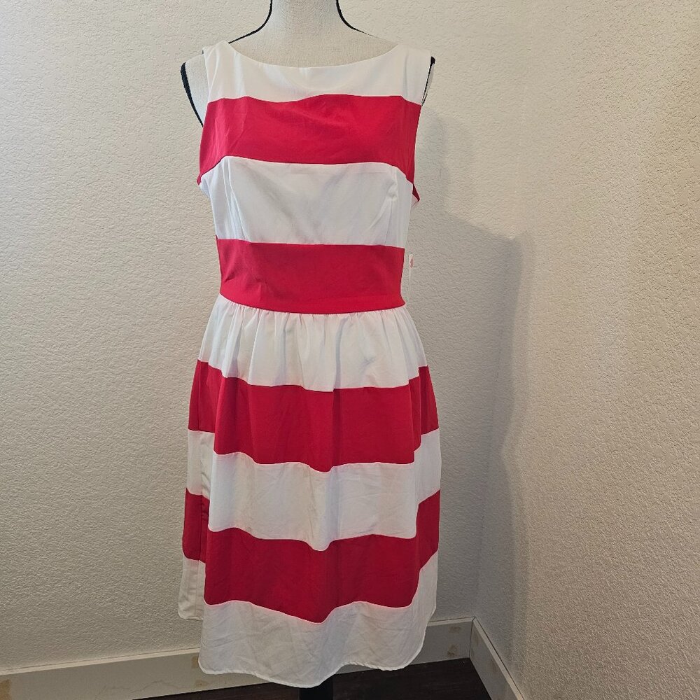 Red & White Block Striped Dress